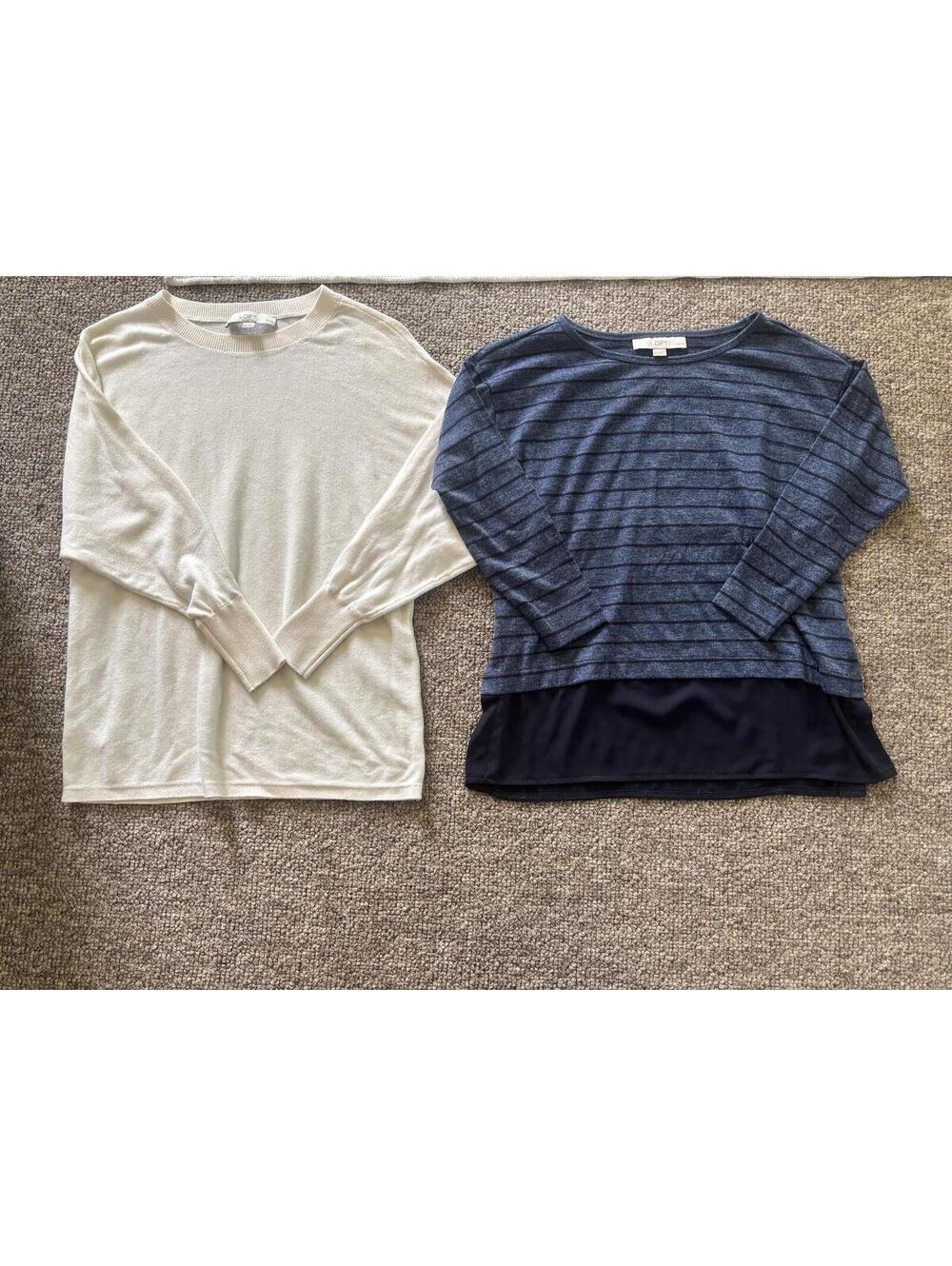 LOFT Petite Sweaters Set - Blue Striped and Cream Knit